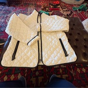 Eddie Bauer Women White Quilted Jacket Black Accents XL Tall Goose Down Fill